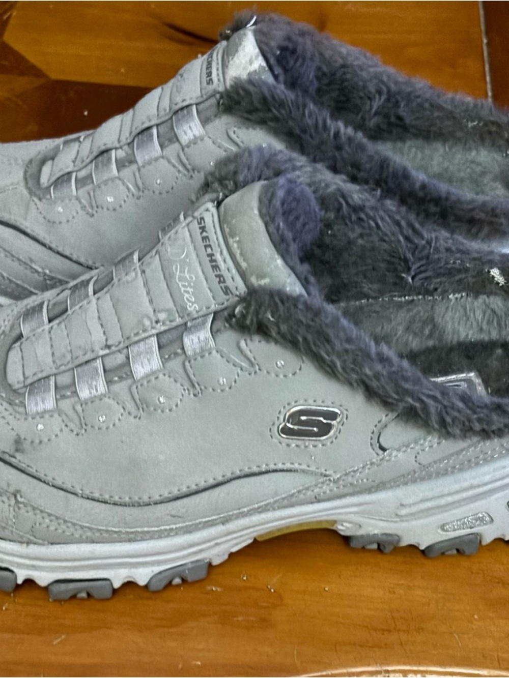 Skechers Gray Slip-On Sneakers with Dark Gray Plush Lining